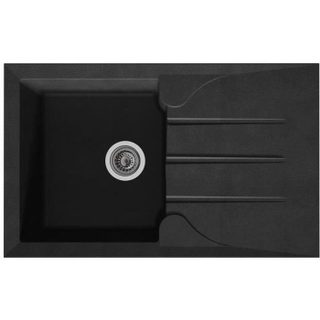 STRADOUR Evier cuisine à encastrer 1 bac + 1 égouttoir Aloa - Résine - 81 x 50 cm - Noir