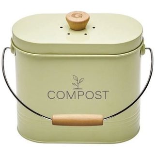 Seau à compost - GUILLOUARD - Ovale - Capacité 3L - Avec filtre à charbon - 11x24x20cm - Vert pastel