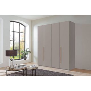 Armoire de chambre - LONDON - Couleur Gris Sahara - 4 portes battantes - 3 tiroirs - 180 x 58 x 208 cm