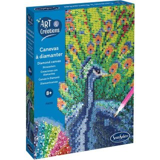 Création à base de mini strass - SENTOSPHERE - Art & Créations - Canevas à Diamanter - Paon - Dès 8 ans