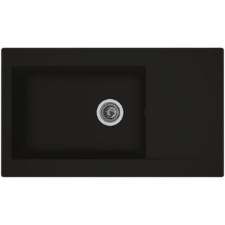 STRADOUR Evier cuisine à encastrer 1 grand bac + 1 égouttoir Einna - Résine - 86 x 50 cm - Noir