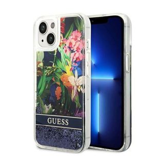 Guess Liquid Glitter Flower - Coque pour iPhone 14 (Bleu) - 3666339066086