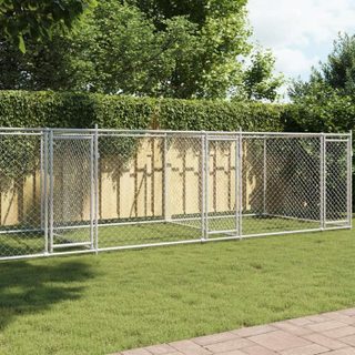 vidaXL Cage pour Chien avec Portes Chenil pour Chien Maison pour Chien Niche de Jardin Terrasse Gris 8x2x1 5 m Acier 3209575