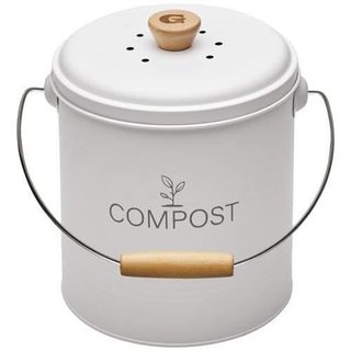 Seau à compost - GUILLOUARD - Rond - Capacité 45L - Avec seau plastique de 3L - Filtre à charbon - 18x22x22cm - Blanc