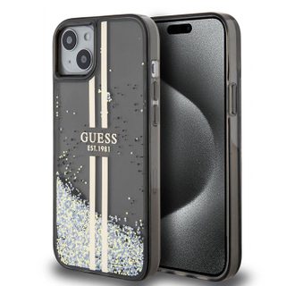 Coque Guess Liquid Glitter Gold Stripes pour iPhone 15 Plus - Black