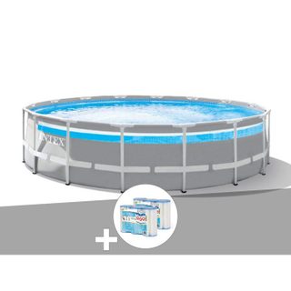 Kit piscine tubulaire Intex Prism Frame Clear Window ronde 4 88 x 1 22 m + 6 cartouches de filtration