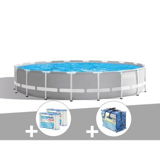 Kit piscine tubulaire Intex Prism Frame ronde 5 49 x 1 22 m + Bâche à bulles + 6 cartouches de filtration