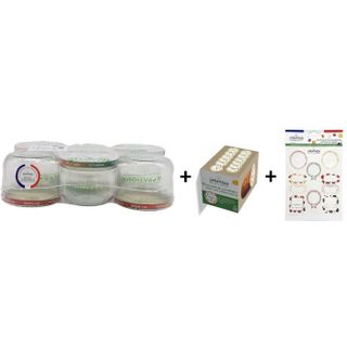 Lot de 6 Bocaux stérilisables + 12 Couvercles + 30 Étiquettes adhésives - LE PRATIQUE - 350 ml - Ø100 mm