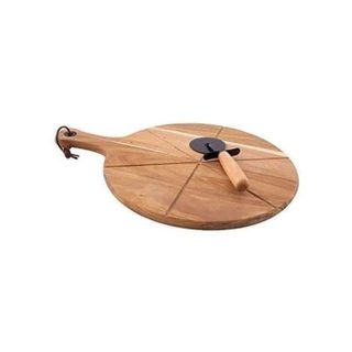 Ensemble roulette à pizza + planche à découper ronde en acacia - POINT VIRGULE - 32.5 cm