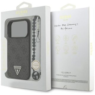Guess 4G Triangle Logo With Pearl Strap MagSafe Case for iPhone 17 Pro 6.3 Black