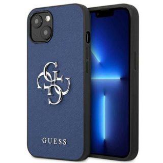 Guess Saffiano 4G Big Silver Logo - Coque pour iPhone 13 mini (Bleu) - 3666339024116