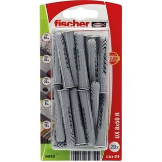 Chevilles multimat - FISCHER - 8x50 mm - Nylon - Lot de 20 - Universelles avec collerette
