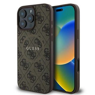 Coque Guess 4G Ring Classic Logo MagSafe pour iPhone 16 Pro (marron)