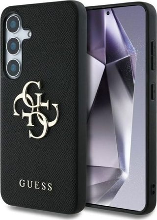 Guess - GUHCS25SPGT4MBK - Coque Grained Big 4G Logo Small Classic Logo pour Samsung Galaxy S25 noir