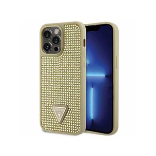 Coque telephone - bumper telephone Guess GUHCP14XHDGTPD Coque pour iPhone 14 Pro Max 67 Doré strass Triangle