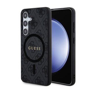 Guess 4G Collection Cuir Métal Logo MagSafe - Étui pour Samsung Galaxy S24 (noir)