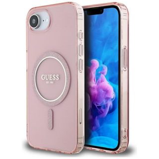 Coque Guess IML Glitter Circle MagSafe pour iPhone 16e - Pink