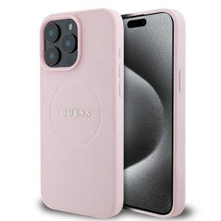 Coque pour iPhone 15 Pro Max - Guess Bague Or Grainé MagSafe (GUHMP15XPGHSMMP) - Rose