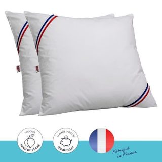 DODO Lot de 2 oreillers Tendance - 60 x 60 cm - Garnissage 100% Polyester fibre creuse siliconée Voluptair - Blanc