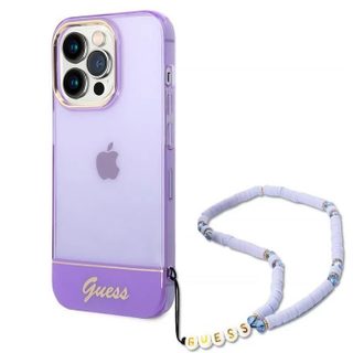 iPhone 14 Pro  Coque Translucide GUESS avec Sangle Perlée Amovible