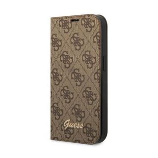 Guess 4G Metal Camera Outline Booktype Case - Coque pour iPhone 14 Pro Max (Marron) - 3666339083236