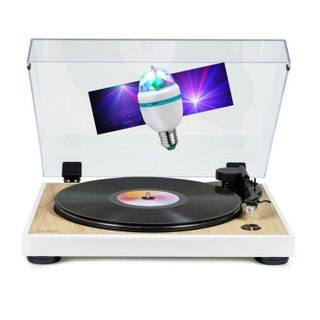 Tourne Disque Platine vinyle Thomson TT301 - BOIS/BLANC - 33/45 tours Lecture / retour du bras auto. Ampoule DIAMS couleurs LED