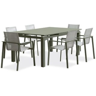 Lot composé dune table de jardin + 6 fauteuils - Kaki - Miami - Fauteuils empilables