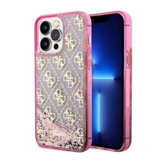 Guess Liquid Glitter Transculent 4G - Coque pour iPhone 14 Pro Max (Rose) - 3666339116262