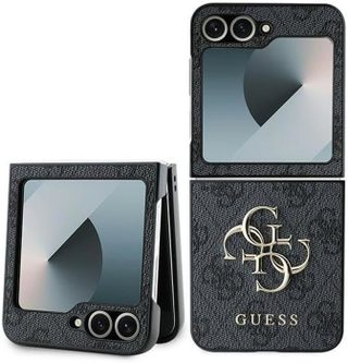 Coque pour Samsung Galaxy Z Flip6 - Guess Leather 4G Logo Métal (GUHCZZF64GMGGR) - Noir
