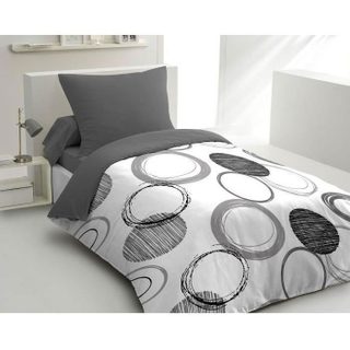 Parure de couette microfibre Audace - 1 housse de couette 140x200 cm + 1 taie doreiller 63x63 cm - Gris clair - HOME LINGE PASSION