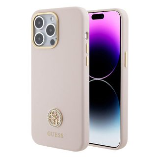 Coque Guess Silicone Logo Strass 4G pour iPhone 15 Pro Max - Light Pink