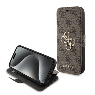 Coque pour iPhone 15 Pro - Guess Book 4G (GUBKP15L4GMGBR) - Marron