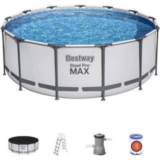 Kit Piscine hors sol tubulaire BESTWAY Steel Pro Max - 396 x 122 cm - Ronde (Livrée avec pompe de filtration échelle + bâche)