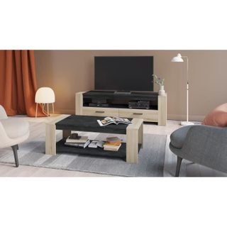 Demeyere Ensemble salon SHEFFIELD composé de: Table basse double plateau supérieur et inférieur + Meuble TV 2 tiroirs