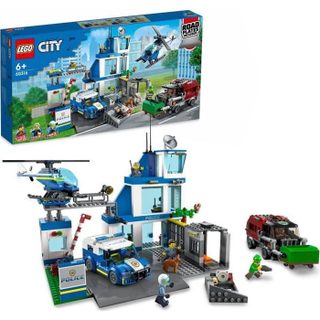 LEGO® City 60316 Le Commissariat de Police Jouet Hélicoptère Voiture de Police Chien Figurine Camion Poubelle Jouet