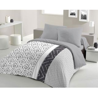 Parure de couette microfibre ETHNO - 1 housse de couette 220 x 240 cm + 2 taies doreiller 63 x 63 cm - Gris