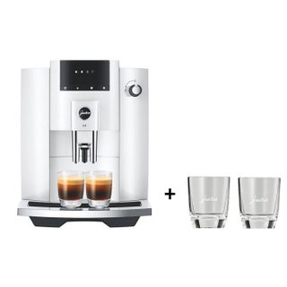 Machine à café expresso broyeur - JURA - E4 Piano - 1450 W - 5 spécialités - Blanc brillant + 2 verres espresso 80 ml