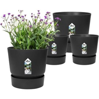 Lot de 2 pots de fleurs - GREENVILLE - Plastique - Noir - Rond - Ø14xH13 4 et Ø16xH15 3cm - 100% récyclé - ELHO