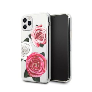 Coque Guess transparente Flower Desire pour iPhone 11 Pro rose