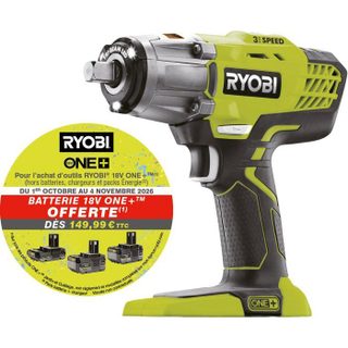RYOBI - Boulonneuse à chocs 18V ONE+ - 3 modes : 180/240/400 Nm - emmanchement carré 1/2 - Avec 1 adaptateur 1/4 - R18IW3-0