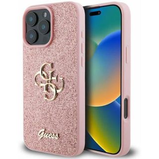 Coque Rigide - GUESS - Fixed Glitter Big 4G - TPU - Rose - Compatible iPhone 16 Pro Max