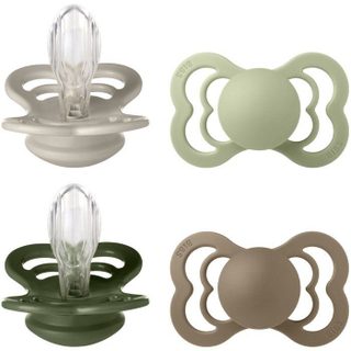 Sucette bébé - BIBS Supreme - Symétrique - T2 - Silicone - 4 pièces - Sand Sage Hunter Green Dark Oak