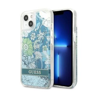 Coque - Guess - Liquid Glitter Flower - iPhone 13 - Bleu/Vert - Protection TPU
