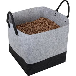 Sac à granulés en feutrine - EDA - Jura Montania - 60 L - Capacité 45 kg - 40 x 40 x H. 40 cm - Gris Béton / Gris Anthracite