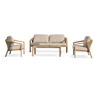 Salon bas de jardin - Gris - Aluminium imitation bois - 5 places - Goya