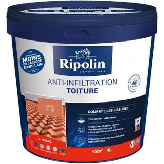 Revêtement Anti-Infiltrations Toiture - RIPOLIN - Terre cuite - 4L - Bicouche - Extérieur