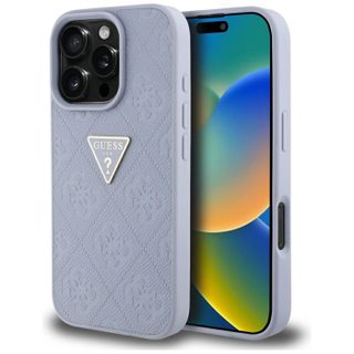 Coque Guess Leather Hot Stamp 4G Pattern Triangle Metal Logo pour iPhone 16 Pro - Light Purple
