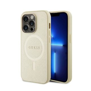 Coque telephone - bumper telephone Guess GUHMP15XPSAHMCB Saffiano Coque Rigide dorée pour iPhone 15 Pro Max 67