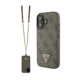 Coque Guess Leather Metal Logo Strass Crossbody avec cordon pour iPhone 16 - Brown