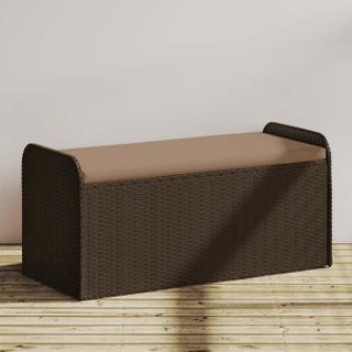 vidaXL Banc de rangement et coussin marron 115x51x52 cm résine tressée 365729